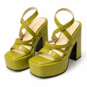 YDN OLIVE GREEN PAYENT PLATFORM HEELS